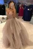 Stylish Spaghetti Straps V Neck Tulle Long Puffy Prom Gowns Formal Evening Dress OK1038