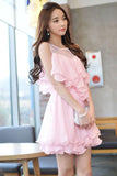 A-line Pink Juniors Dress Pink Sleeveless Ruffle New Homecoming Dress OK1544