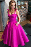 Straps Sweetheart Midi Homecoming Dresses With Pockets Short Formal Evening Gown OK1435