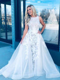 Cheap Lace Appliques Long Prom Dress Vintage White Formal Party Dress OKN82