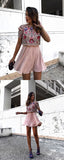 A Line Jewel Short Pink Chiffon Homecoming Party Dress with Sequins Beading OKD13