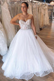 White Sweetheart Appliques Tulle Long Ball Gowns Wedding Dress OK1536