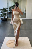 Mermaid Strapless Sexy Slit Long Prom Dresses Chic Evening Dresses OK1557