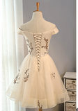 Embroidery Homecoming Dresses,Tulle Short Party Dress,A Line Prom Dresses OK495