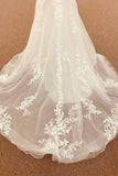 Off White Appliques Spaghetti Strap Backless Mermaid Long Wedding Dress OK1613