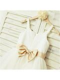 Cute A-line Spaghetti Straps Sleeveless Bowknot Floor-Length Tulle Flower Girl Dress OK719