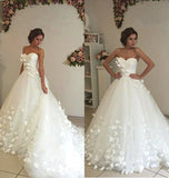 Charming Sweetheart Ball Gown Wedding Dress with Flowers Long Tulle Wedding Gown OK1421