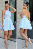 Light Blue Homecoming Dress,Short Homecoming Dress,2018 Homecoming Dress,Backless Homecoming Dress,Simple Homecoming Dress,Mini Party Dress,Party Dress For Girls,Sexy Party Dresses