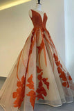 Charming A Line Long Appliques Prom Dresses with Beading OKK66
