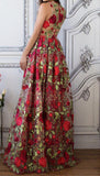 Red Floral Embroidery See Through Long Elegant Formal Prom Dress OKG89