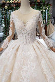 Princess Long Sleeves Ball Gown Lace Wedding Dress, Long Bridal Dress OKN43