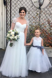 Light Ivory Lace Tulle Long Sleeveless Flower Girl Dresses With Dark Grey Sash/Bows OK212