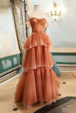 A Line Tulle Layers Sweetheart Neck Long Prom Dress Formal Evening Dress OK1972