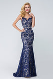 Blue Lace Long Prom Dresses
