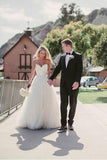 Pretty Wedding Dresses,Tulle Wedding Dress,A-line Wedding Dress,Beach Wedding Dress,Summer Wedding Dresses,Ivory Prom Dresses,Spaghetti Straps Wedding Dress,2018 Bridal Gown