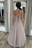 A Line Tulle Lace Appliques Long A line Prom Dress Floor Length Formal Evening Dress OK1310