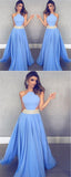 Unique Blue Chiffon Long A Line Beaded Prom Dress OK832