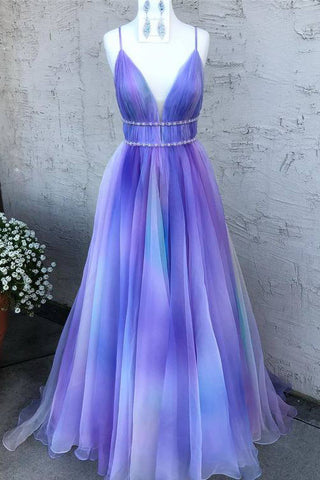 A Line Ombre Long V Neck Chiffon Prom Dress, Evening Party Dress OK1408