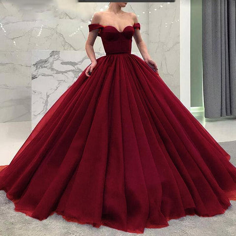 Stylish Poofy Ball Gown Off the Shoulder Prom Dress OKE58