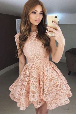 Princess Prom Dresses,A-Line Homecoming Dresses,Lace Homecoming Dresses,Short Prom Dresses,Pink Homecoming Dresses,Elegant Prom Dresses,Short Homecoming Dress