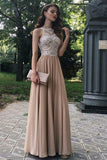 A-Line Beading Lace Chiffon Long Prom Dress Formal Evening Dress OK1034