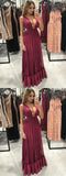 Sexy A-Line V-Neck Pleated Burgundy Chiffon Prom Party Dresses OKF8