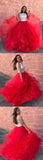 Charming Red Ball Gowns Organza Ruffle Sequin Top Prom Dress OKF68