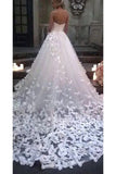 Charming Sweetheart Ball Gown Wedding Dress with Flowers Long Tulle Wedding Gown OK1421