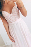 Chiffon A Line Long Evening Dresses, Lace Top Charming Prom Dresses OKE24