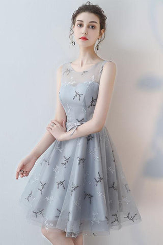 Unique A-line Scoop Grey Mini Tulle Sleeveless Homecoming Dress OKA73