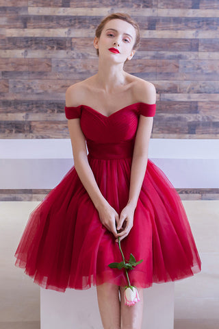 Red Homecoming Dresses,off the shoulder Homecoming Dresses,Simple Homecoming Dresses,tulle cocktail dress,Red Cocktail Dresses,Cocktail Party Dress