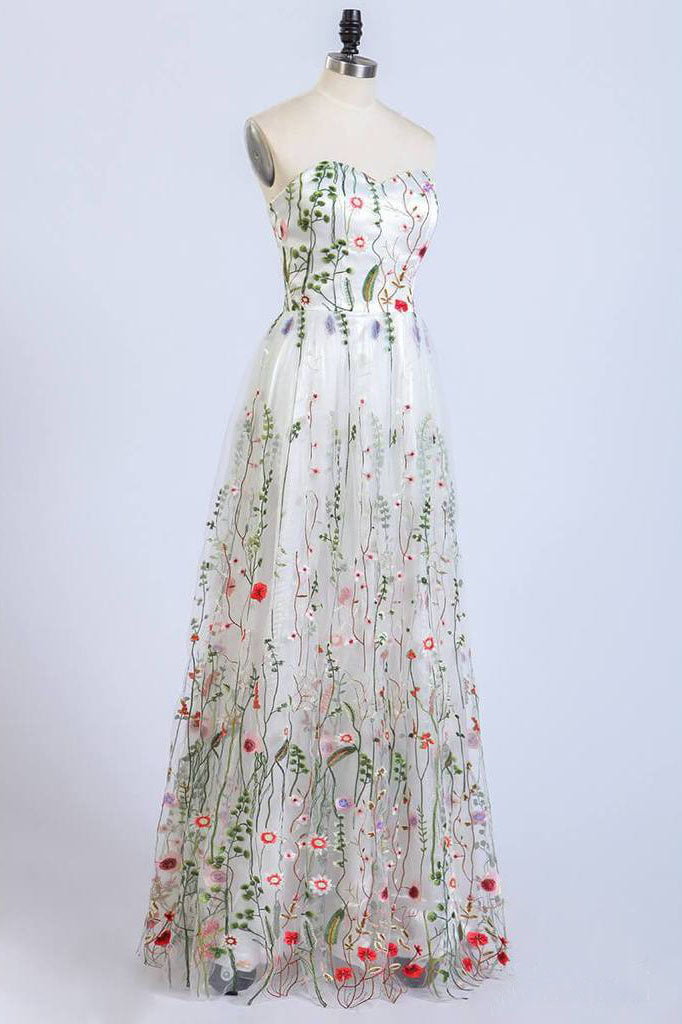 Gorgeous Strapless Formal Prom Dress Elegant Lace Long Prom Dress OKL44