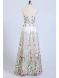 Gorgeous Strapless Formal Prom Dress Elegant Lace Long Prom Dress OKL44