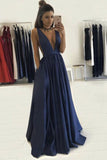 Sexy Deep V-neck Long A Line Prom Dresses Graduation Party Dress For Teens OK101