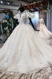 Elegant Ball Gown Big Wedding Dress, Appliques Bridal Dress with Short Sleeves OKN73