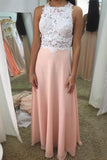 Halter Neck Beadings Blush Appliques Beaded Chiffon Prom Dress OKS84