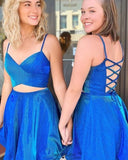 Royal Blue A Line Spaghetti Straps Short Homecoming Dress OK1537