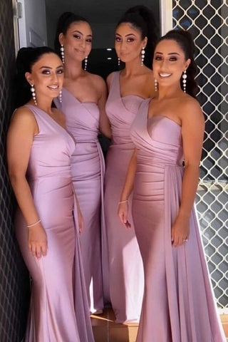 One Shoulder Silk Satin Mermaid Bridesmaid Dresses Wedding Party Bridesmaid Gowns OK1836