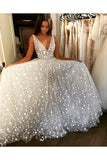 Glitter V Neck Sleeveless Floor Length Prom Dress Sparkly Long Wedding Dress OK1130