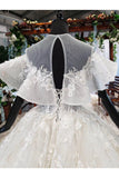 Elegant Ball Gown Big Wedding Dress, Appliques Bridal Dress with Short Sleeves OKN73