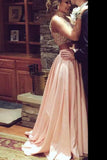 High Neck Two Piece Pink Taffeta Long Beading Sexy Prom Dresses,2 Pieces Split Evening Dresses OK158