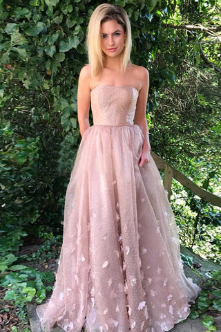 Princess Prom Dresses,Strapless Prom Gown,Dusty Pink Prom Dress,Formal Prom Dresses