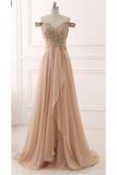 Chiffon Prom Dress,Off Shoulder Prom Dresses,Beaded Evening Dress,Pleated Prom Dresses,A Line Prom Gown,Champagne Prom Dresses
