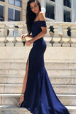 Sexy Prom Dresses,Off the Shoulder Prom Gown,Royal Blue Prom Dress,Long Prom Dress,Slit Evening Gown