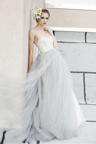 Sexy Wedding Dress,White Top Wedding Dresses,A-line Wedding Dress,Lace Bridal Dresses,Grey Prom Dresses,Tulle Wedding Dresses,Strapless Prom Dress,Sweetheart Wedding Dresses