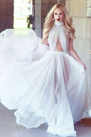 2018 Prom Dress,Cheap Prom Dresses,Long Prom Dresses,Ivory Prom Dress,High Neck Evening Gowns,Tulle Evening Dress