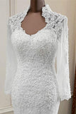 Elegant Appliqued Long Sleeves Mermaid Bridal Gown Cheap Wedding Dress OKU65