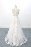 A-line Lace Appliques Tulle Boho Wedding Dresses Beach Wedding Dress OKU94