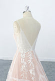 A-line Style V Neckline Nude Orange Lining Wedding Dress with Flora Lace Skirt OKU72