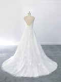 Exquisite Lace Appliques Wedding Dress A-line Tule Beach Wedding Dress OKU71